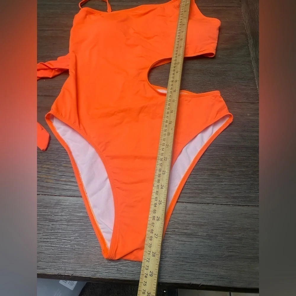 Women's One-Pieces Plain Sexy Swimsuit Asymmetrical Neck Orange XL